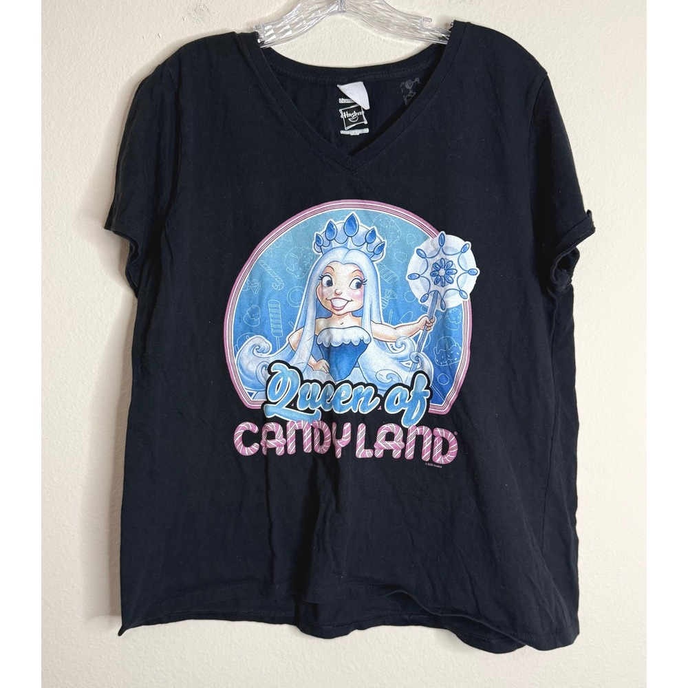 Hasbro T-Shirt Women XL Queen of Candy Land Graphic V-Neck Black Short Sleeve